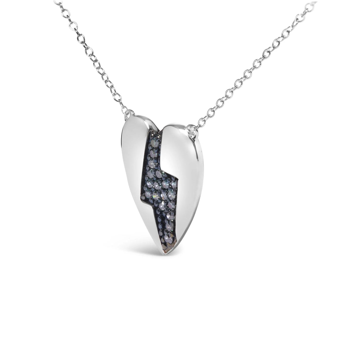 925 Sterling Silver 1/3 Ctw Blue Diamond Heart and Lightning Bolt Pendant Necklace (Blue Color, SI1-SI2 Clarity) -  18&quot; Inches