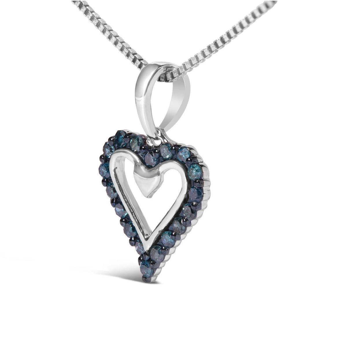 .925 Sterling Silver 1/5 Cttw Blue Diamond Open Heart Pendant Necklace (I-J Color, I2-I3 Clarity) - 18&quot; Inches