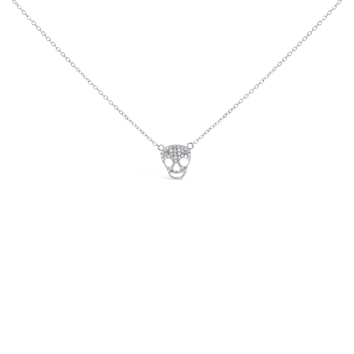 .925 Sterling Silver 1/7 Cttw Diamond Skull Pendant Necklace (H-I Color, SI1-SI2 Clarity) - 18&quot; Inches