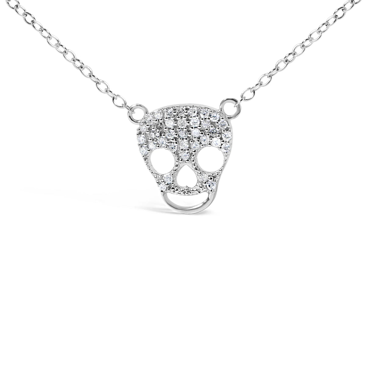 .925 Sterling Silver 1/7 Cttw Diamond Skull Pendant Necklace (H-I Color, SI1-SI2 Clarity) - 18&quot; Inches