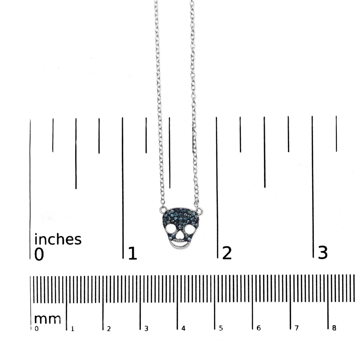 .925 Sterling Silver 1/7 Cttw Blue Diamond Skull Pendant Necklace (Blue Color, SI1-SI2 Clarity) - 18&quot; Inches