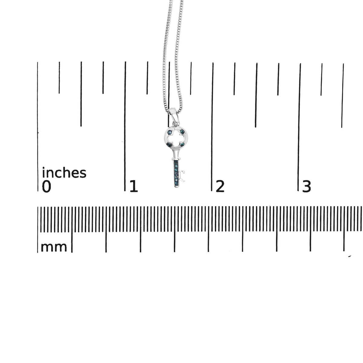 .925 Sterling Silver Blue Diamond Accent Key Pendant Necklace (Blue Color, I2-I3 Clarity) - 18&quot; Inches