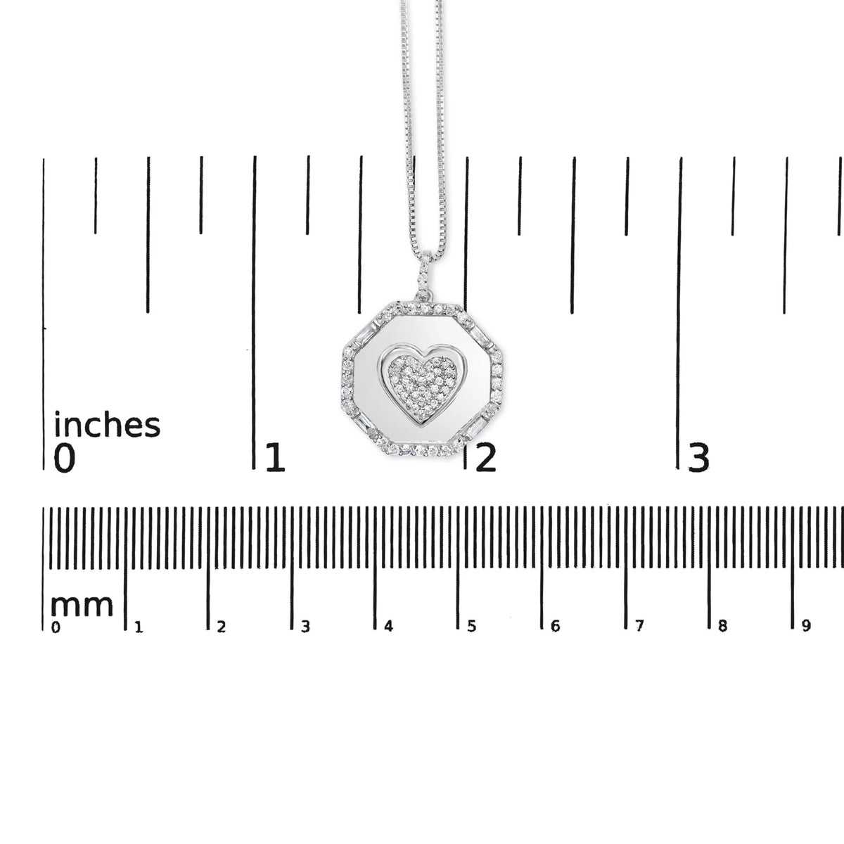 .925 Sterling Silver 5/8 Cttw Diamond Mirror Plate with Heart and Diamond Halo 18&quot; Pendant Necklace (H-I Color, I2-I3 Clarity)