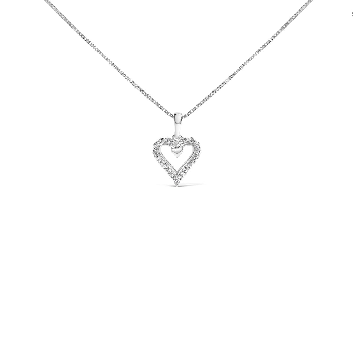 .925 Sterling Silver 1/5 Cttw Diamond Open Heart Pendant Necklace (I-J Color, I2-I3 Clarity) - 18&quot; Inches