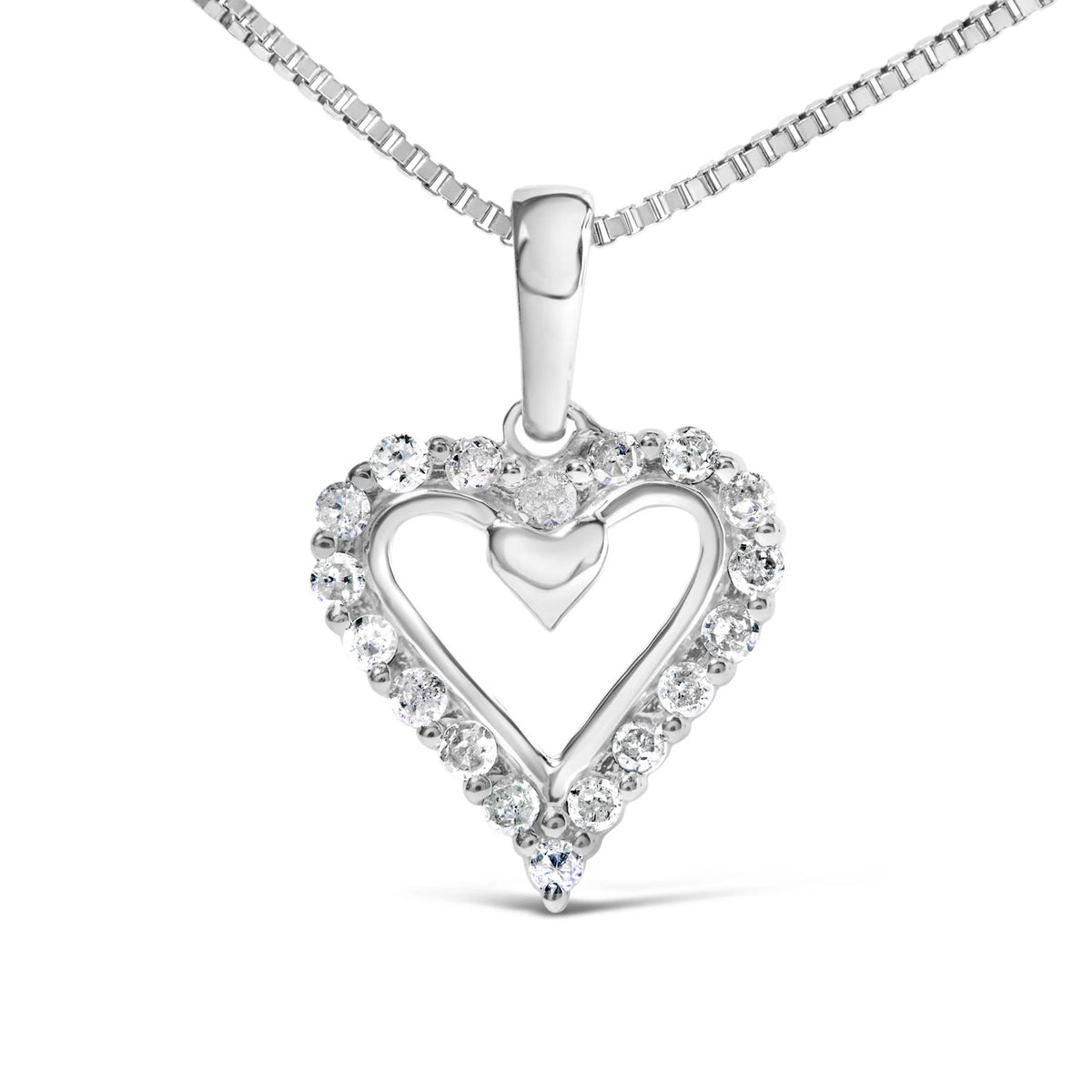 .925 Sterling Silver 1/5 Cttw Diamond Open Heart Pendant Necklace (I-J Color, I2-I3 Clarity) - 18&quot; Inches