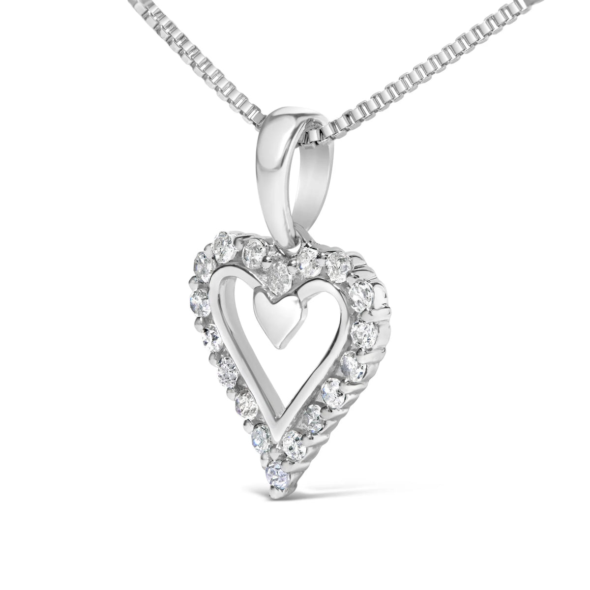 .925 Sterling Silver 1/5 Cttw Diamond Open Heart Pendant Necklace (I-J Color, I2-I3 Clarity) - 18&quot; Inches