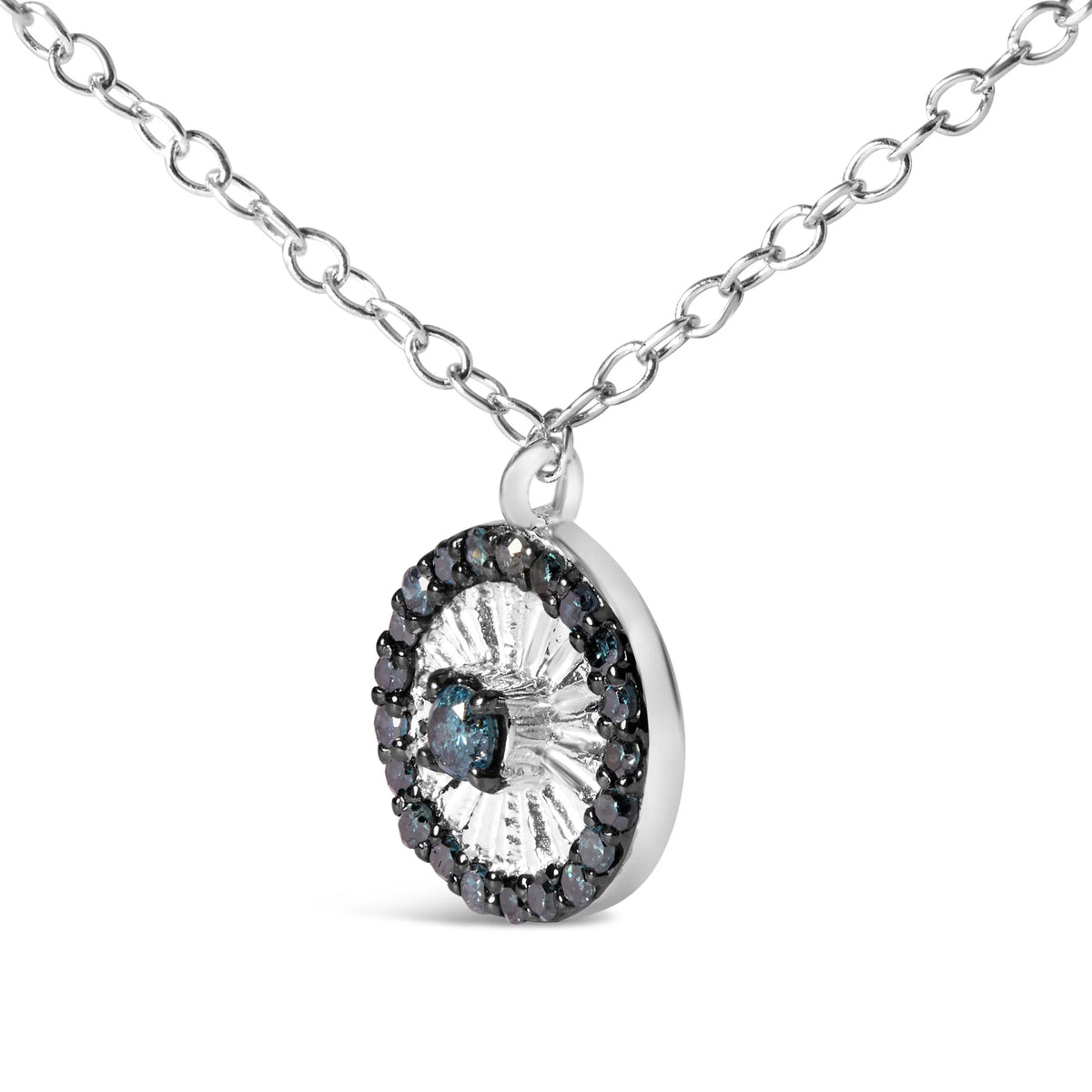 .925 Sterling Silver 1/6 Cttw Blue Diamond Wheel and Spoke Pendant Necklace (Blue Color, I2-I3 Clarity) - 18&quot;