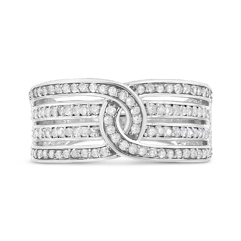 .925 Sterling Silver 1/2 Cttw Diamond Multi-Row Bypass Band Ring (I-J Color, I3 Clarity)