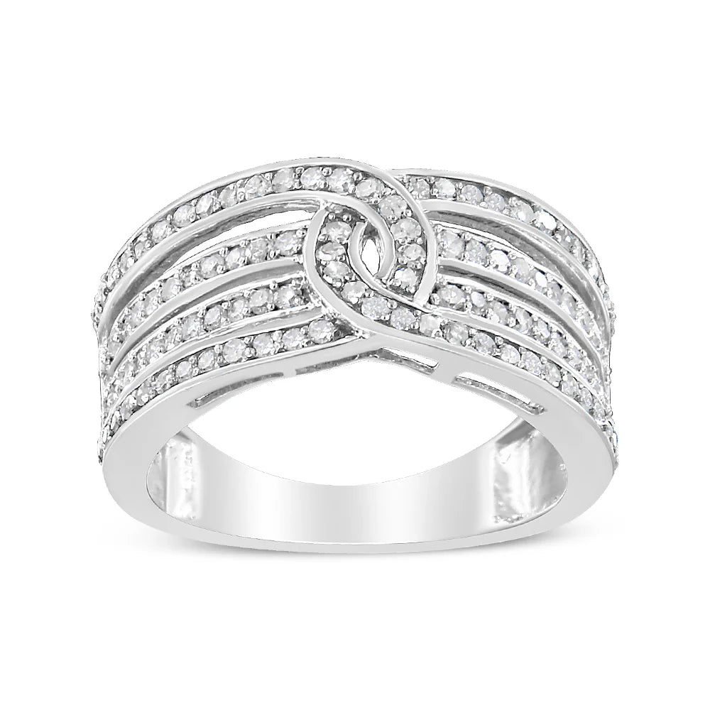 .925 Sterling Silver 1/2 Cttw Diamond Multi-Row Bypass Band Ring (I-J Color, I3 Clarity)