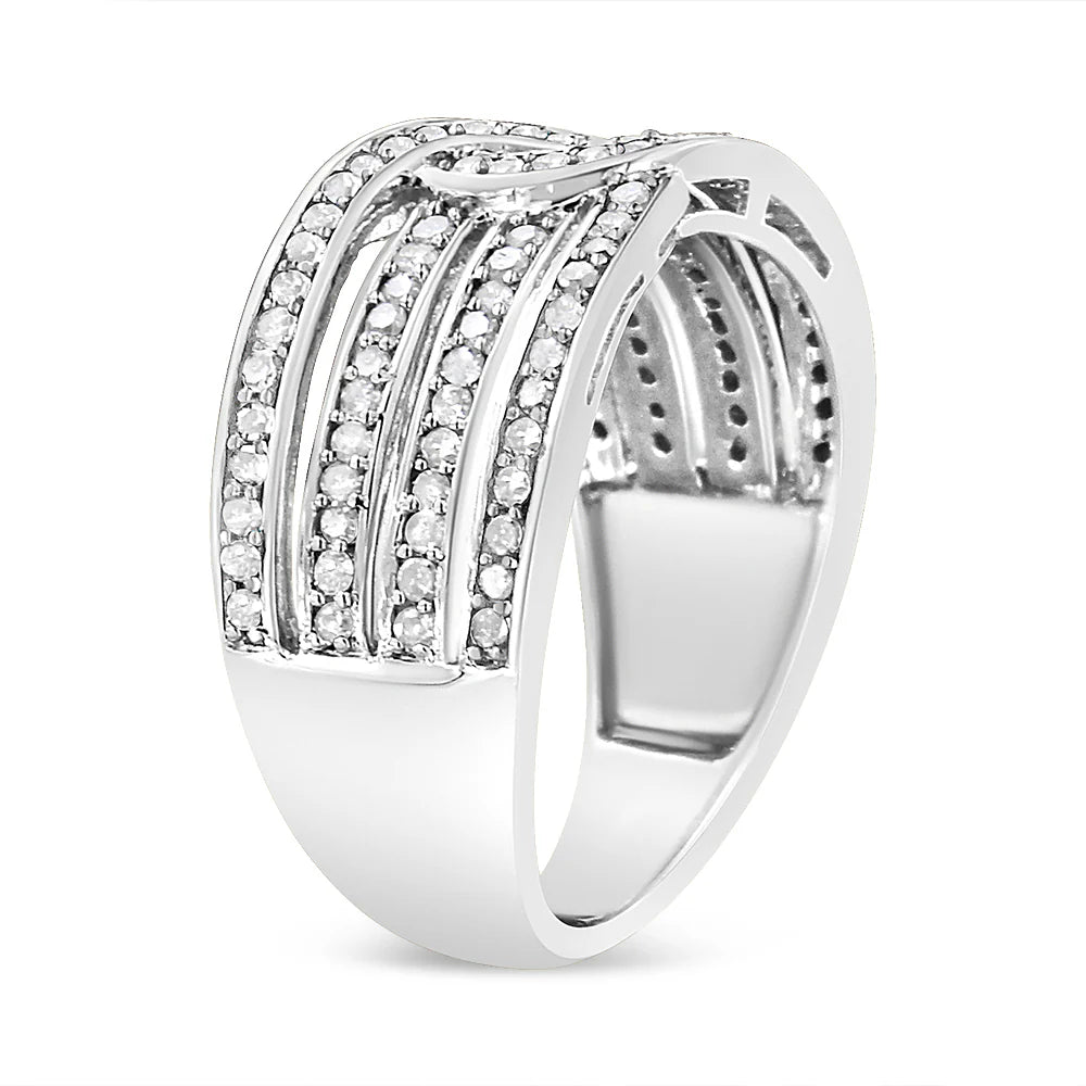 .925 Sterling Silver 1/2 Cttw Diamond Multi-Row Bypass Band Ring (I-J Color, I3 Clarity)