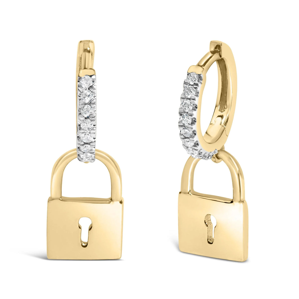 14K Yellow Gold Plated .925 Sterling Silver 1/6 Cttw Diamond Lock Hoop Earring (I-J Color, I3 Clarity)