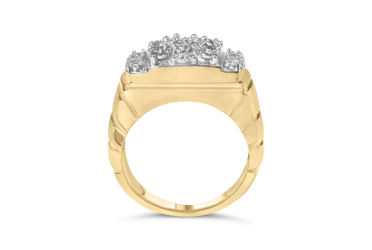 14K Yellow Gold Plated .925 Sterling Silver 3/8 Cttw Diamond Miracle Set Mens Cluster Cocktail Ring (I-J Color, I3 Clarity)