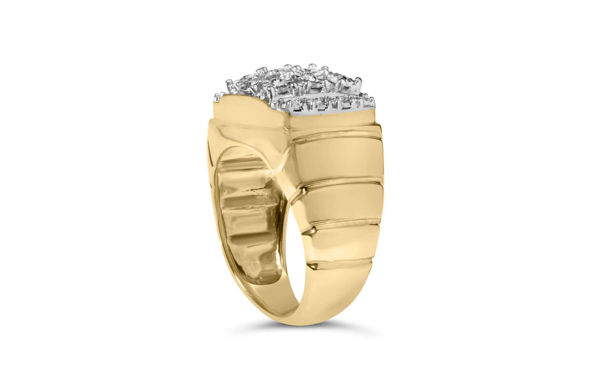 14K Yellow Gold Plated .925 Sterling Silver 3/8 Cttw Diamond Miracle Set Mens Cluster Cocktail Ring (I-J Color, I3 Clarity)