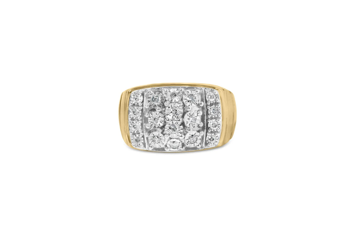 14K Yellow Gold Plated .925 Sterling Silver 3/8 Cttw Diamond Miracle Set Mens Cluster Cocktail Ring (I-J Color, I3 Clarity)