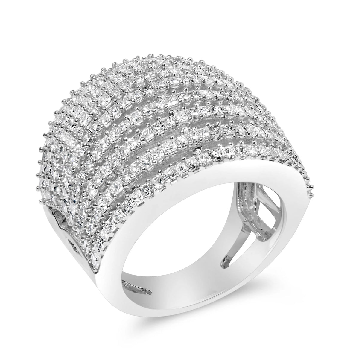 14K White Gold 3.0 Cttw Princess Cut Natural Diamond 9 Row Cocktail Band Ring (H-I Color, SI1-SI2 Clarity)