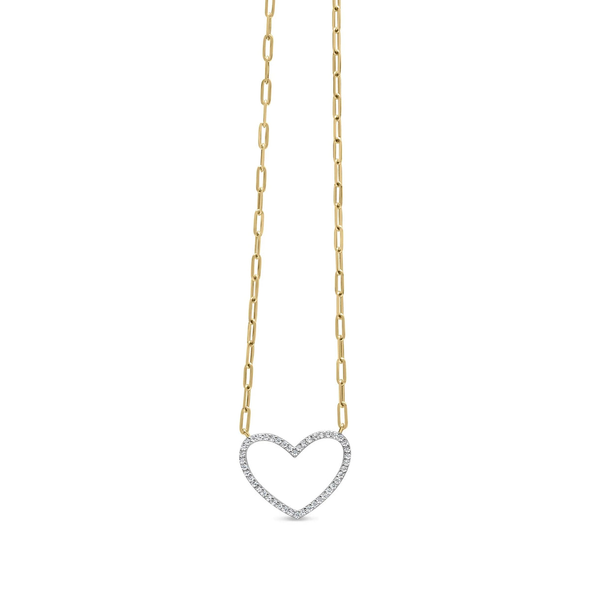 14K Yellow Gold Plated .925 Sterling Silver 1/4 Cttw Diamond Open Heart with Paperclip Chain Pendant Necklace (I-J Color, I2-I3 Clarity) - 18&quot; Inches