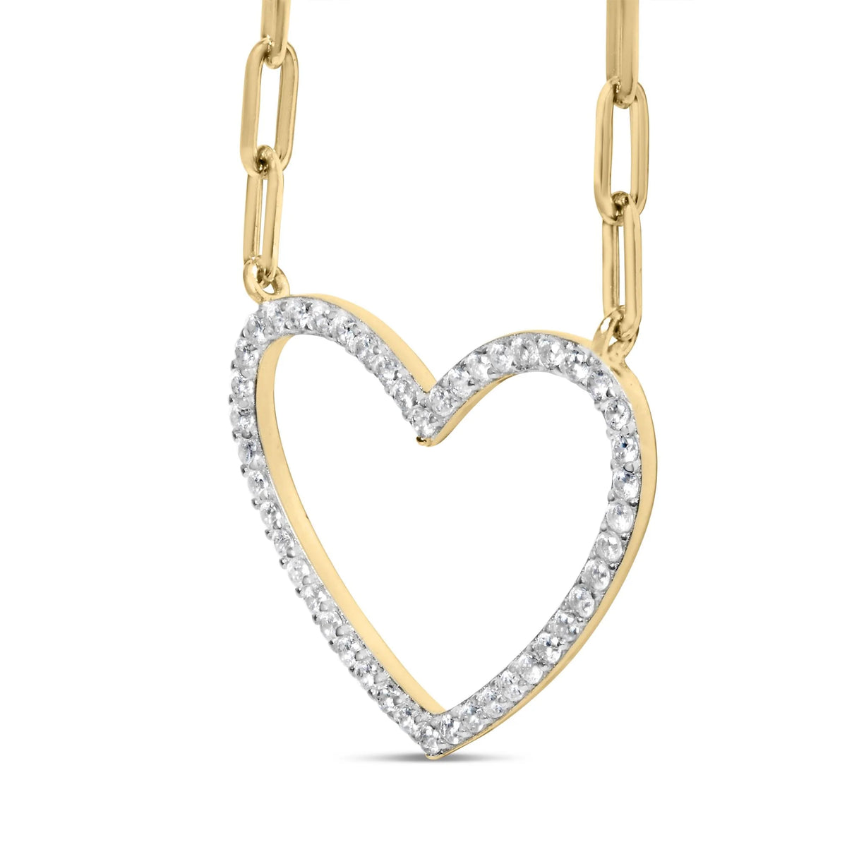 14K Yellow Gold Plated .925 Sterling Silver 1/4 Cttw Diamond Open Heart with Paperclip Chain Pendant Necklace (I-J Color, I2-I3 Clarity) - 18&quot; Inches