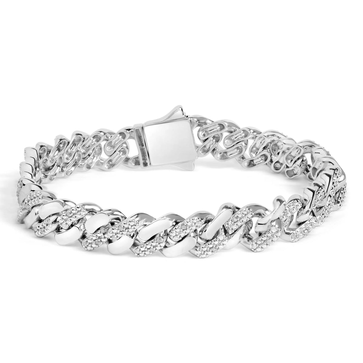 .925 Sterling Silver 1/2 Cttw Diamond Cuban Curb Chain Bracelet (I-J Color, I3 Clarity)-  8.5&quot; Inches