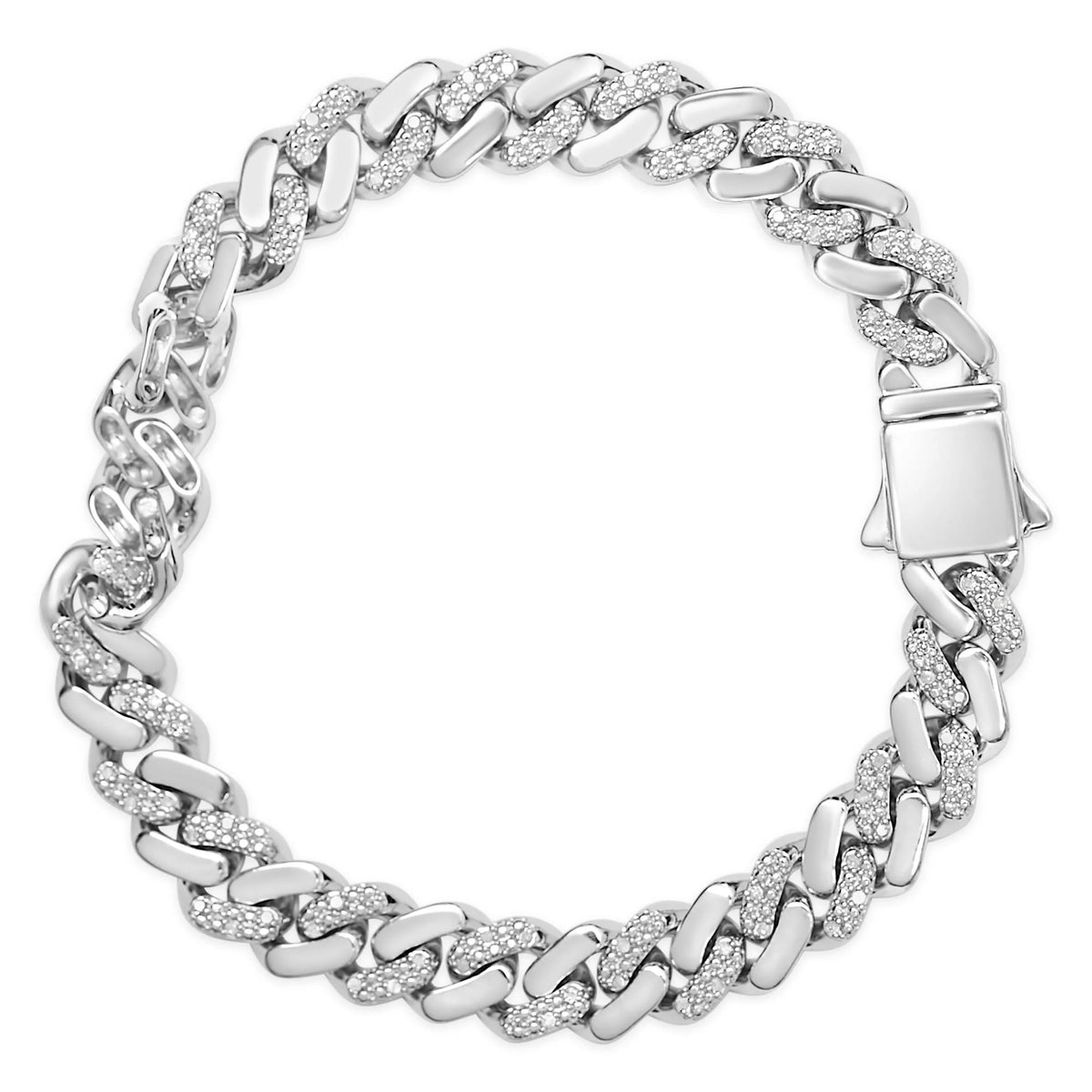 .925 Sterling Silver 1/2 Cttw Diamond Cuban Curb Chain Bracelet (I-J Color, I3 Clarity)-  8.5&quot; Inches