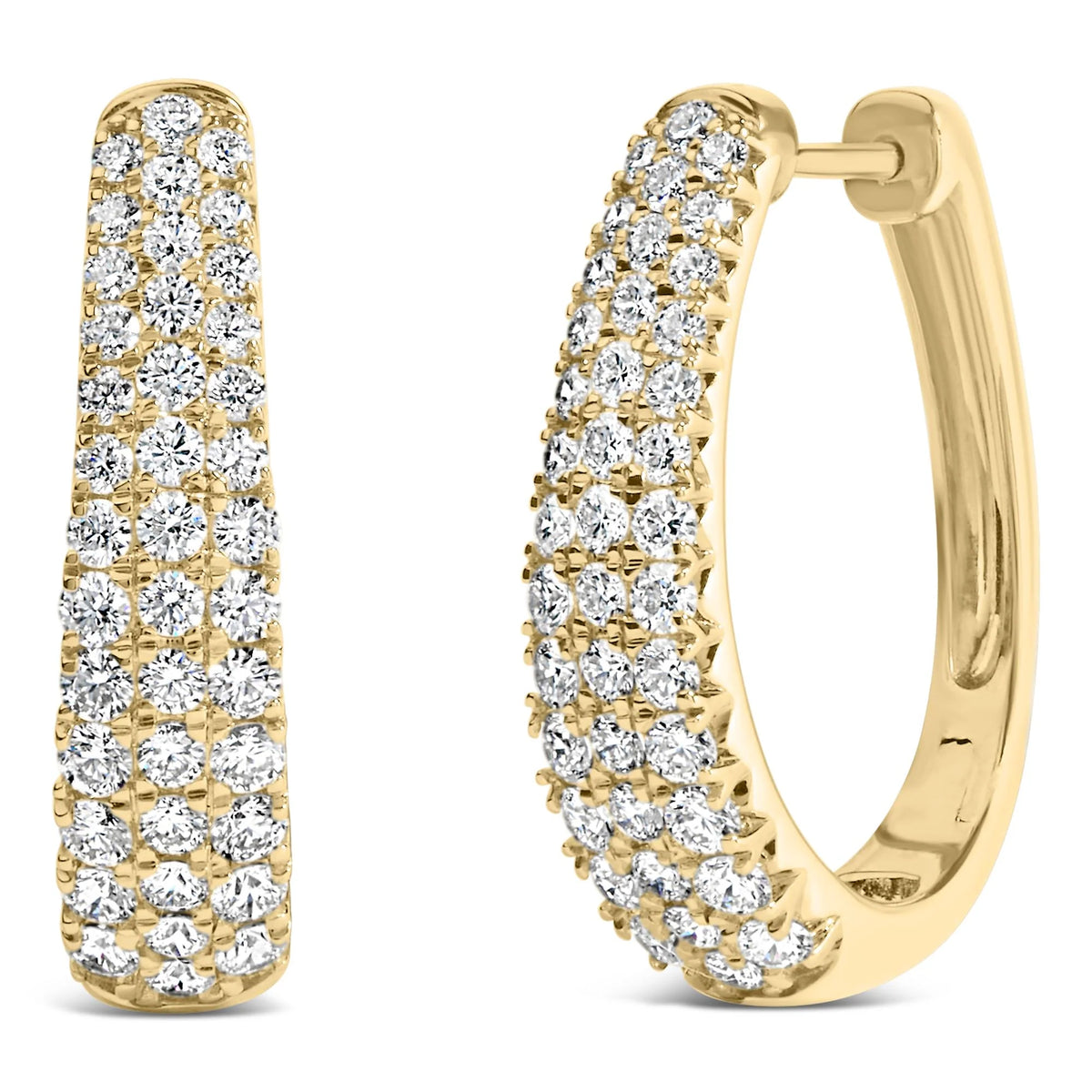 14K Gold 1 3/4 Cttw Pave Set Natural Diamond Tapered Hoop Earrings (G-H Color, VS2-SI1 Clarity)