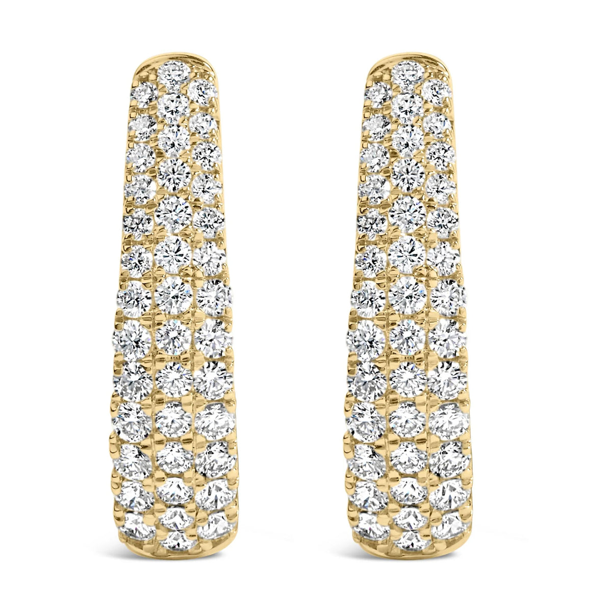 14K Gold 1 3/4 Cttw Pave Set Natural Diamond Tapered Hoop Earrings (G-H Color, VS2-SI1 Clarity)