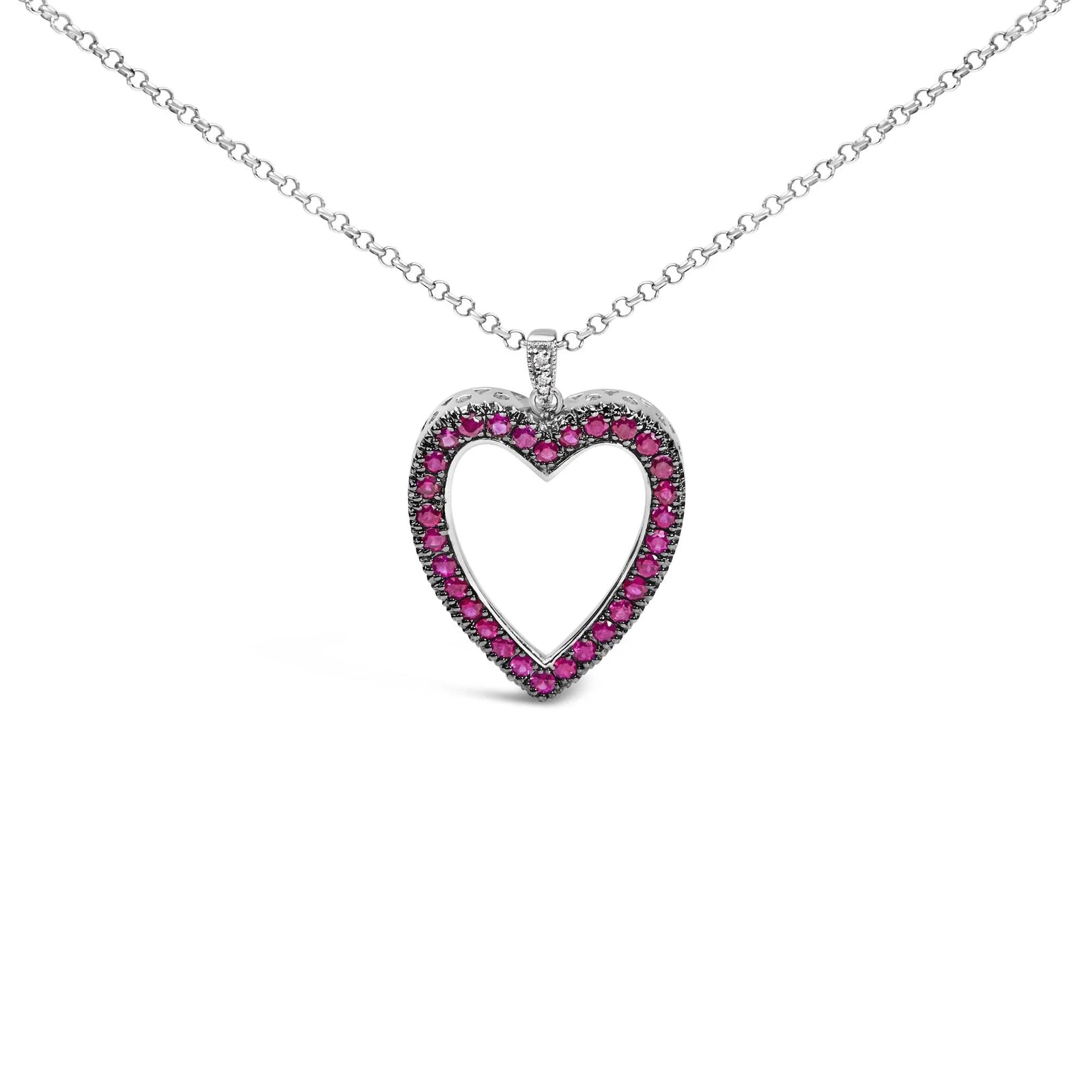 18K 1/3 Cttw Diamond and Red Ruby Open Heart with Black Rhodium 18" Pendant Necklace (G - H Color, VS2 - SI1 Clarity) - LinkagejewelrydesignLinkagejewelrydesign