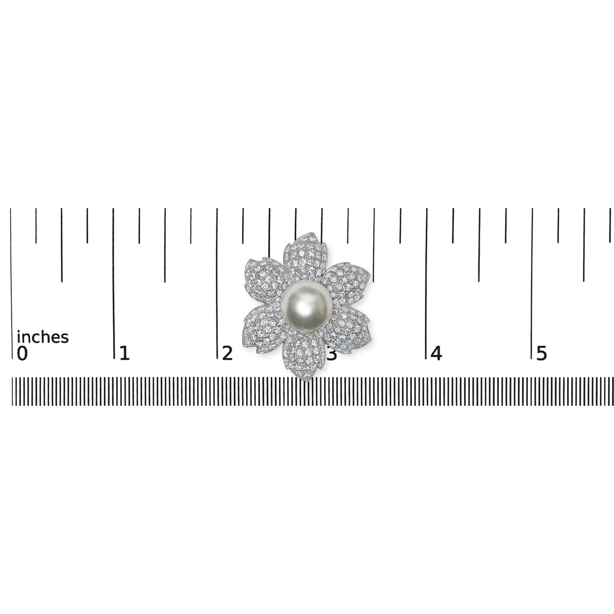 18K 2 3/4 Cttw Diamond and 12.5 MM Cultured Freshwater Pearl Floral Brooch Pin (G - H Color, VS1 - VS2 Clarity) - LinkagejewelrydesignLinkagejewelrydesign