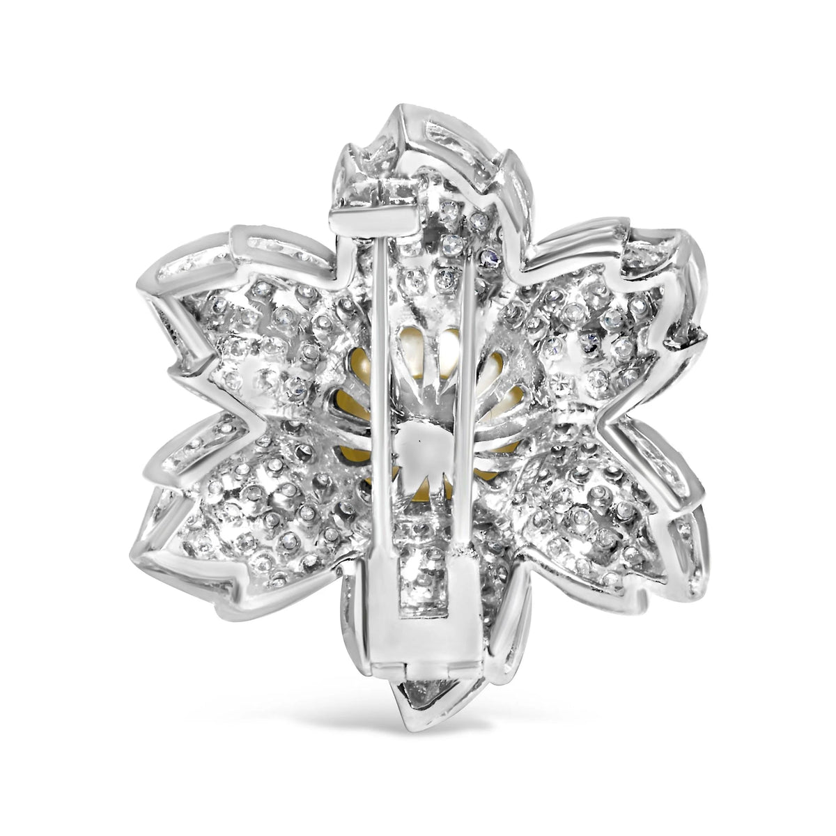 18K 2 3/4 Cttw Diamond and 12.5 MM Cultured Freshwater Pearl Floral Brooch Pin (G - H Color, VS1 - VS2 Clarity) - LinkagejewelrydesignLinkagejewelrydesign