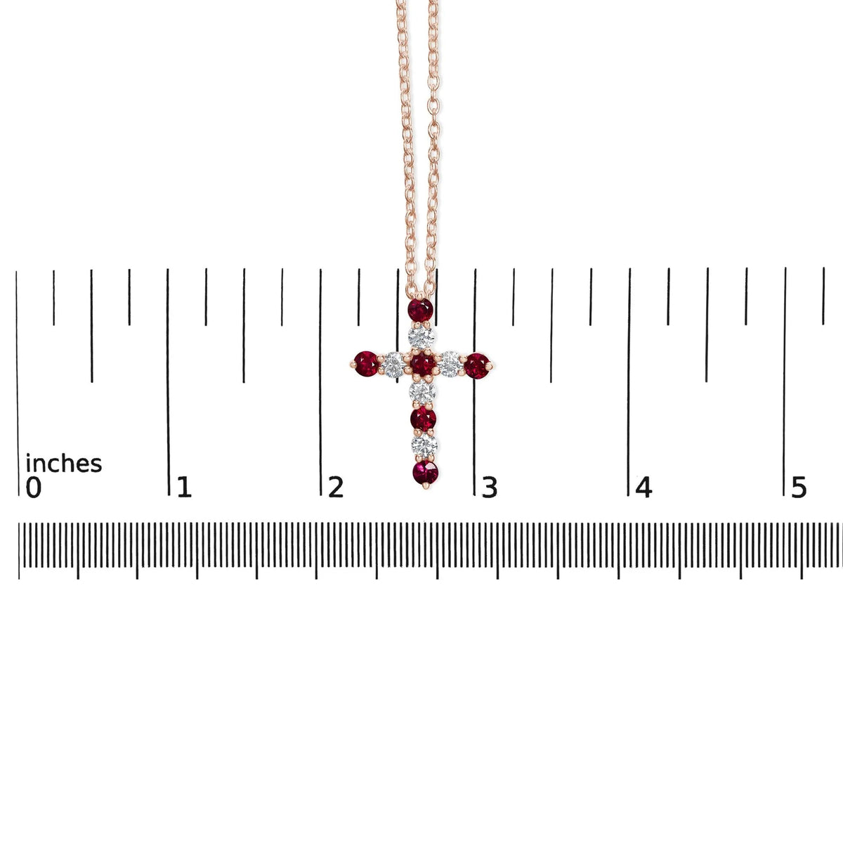 18K Rose Gold 1/2 Cttw Diamond and 2.9MM Round Red Ruby 11 Stone Cross 18" Pendant Necklace (F - G Color, VS2 - SI1 Clarity) - LinkagejewelrydesignLinkagejewelrydesign