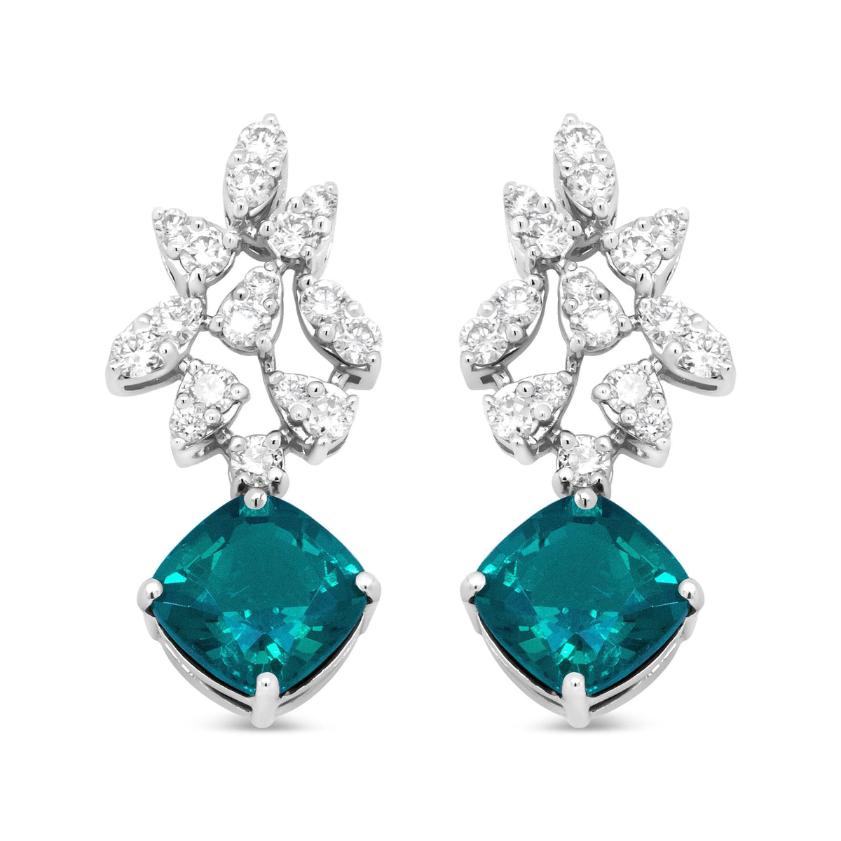 18K White Gold 1 1/10 Cttw Diamond and 7.9 x 7.7mm Green Emerald Drop Earrings (G - H Color, SI1 - SI2 Clarity) - LinkagejewelrydesignLinkagejewelrydesign