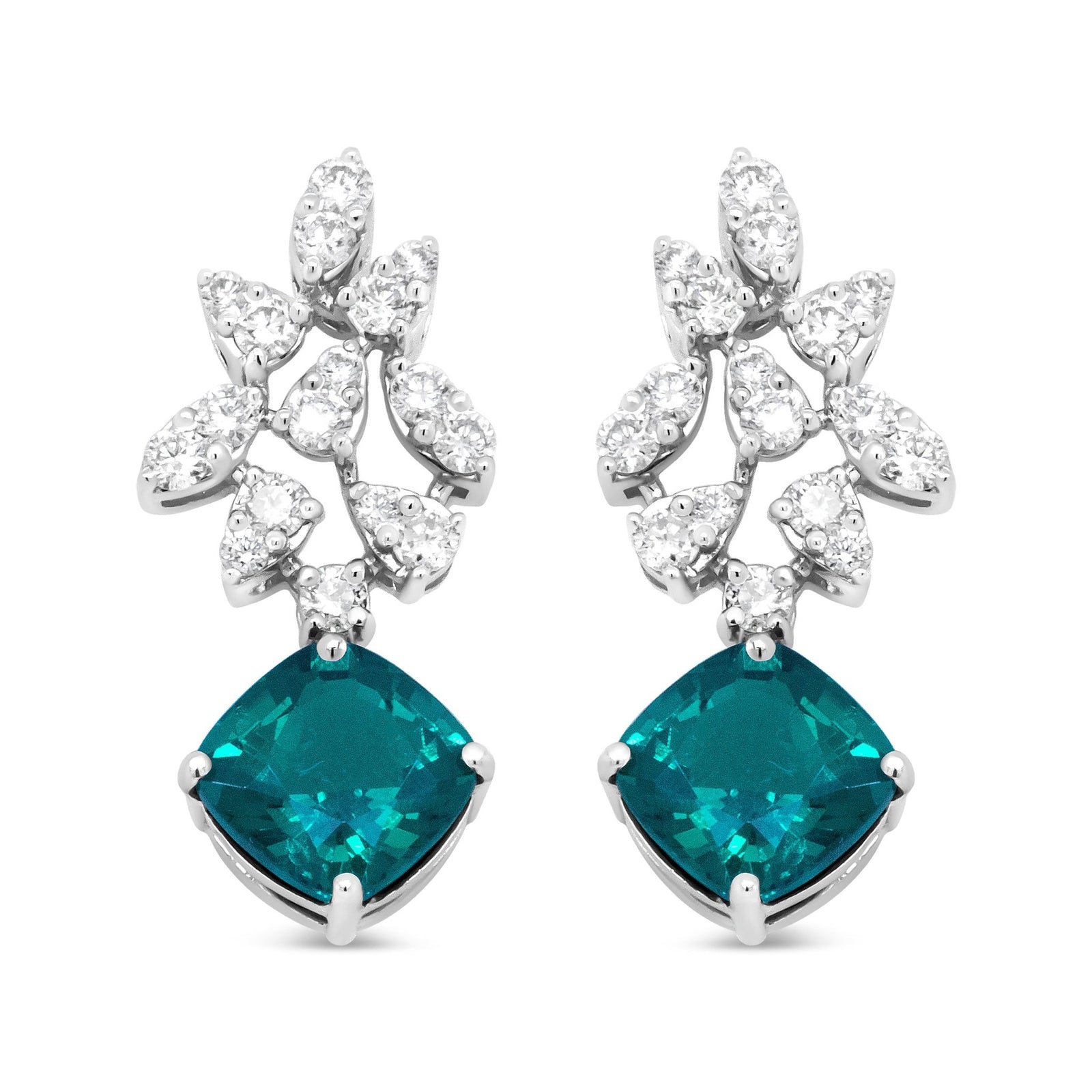 18K White Gold 1 1/10 Cttw Diamond and 7.9 x 7.7mm Green Emerald Drop Earrings (G - H Color, SI1 - SI2 Clarity) - LinkagejewelrydesignLinkagejewelrydesign