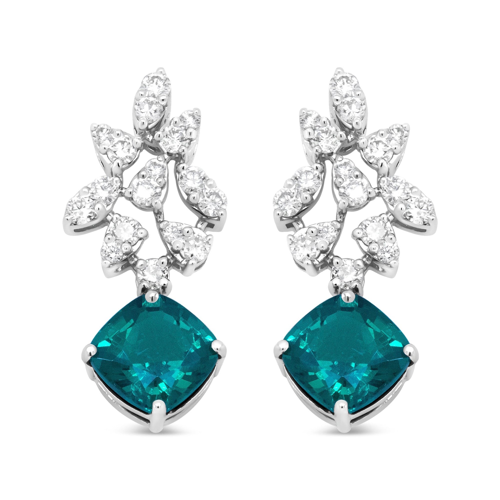 18K White Gold 1 1/10 Cttw Diamond and 7.9 x 7.7mm Green Emerald Drop Earrings (G - H Color, SI1 - SI2 Clarity) - LinkagejewelrydesignLinkagejewelrydesign