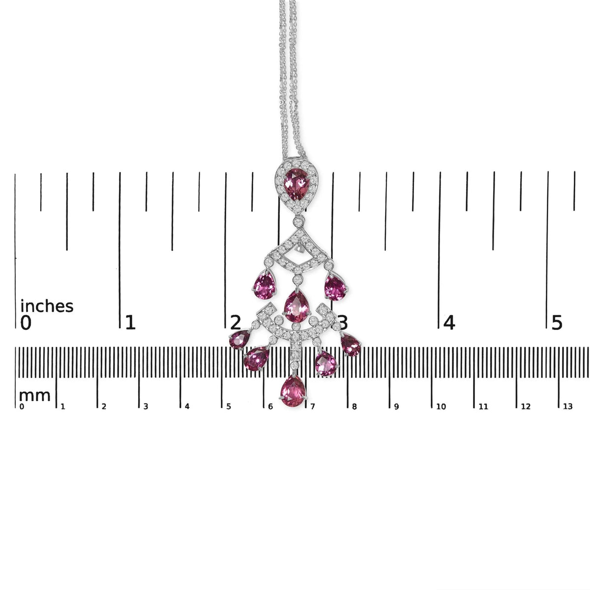 18K White Gold 1 1/10 Cttw Diamond and Pink Tourmaline Double - Strand Art Deco Inspired Chandelier 18" Pendant Necklace (F - G Color, VVS2 - VS1 Clarity) - LinkagejewelrydesignLinkagejewelrydesign