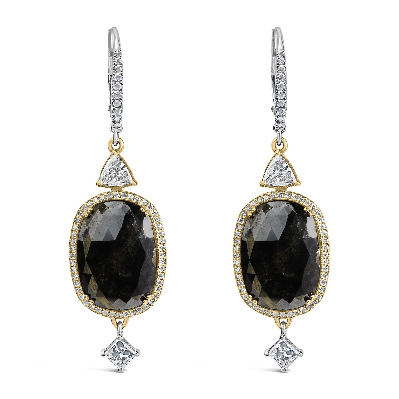 18K White Gold 1.0 Cttw Diamond and 6x9MM Black Onyx Vintage Style Drop and Dangle Earrings (F - G Color, VS1 - VS2 Clarity) - LinkagejewelrydesignLinkagejewelrydesign