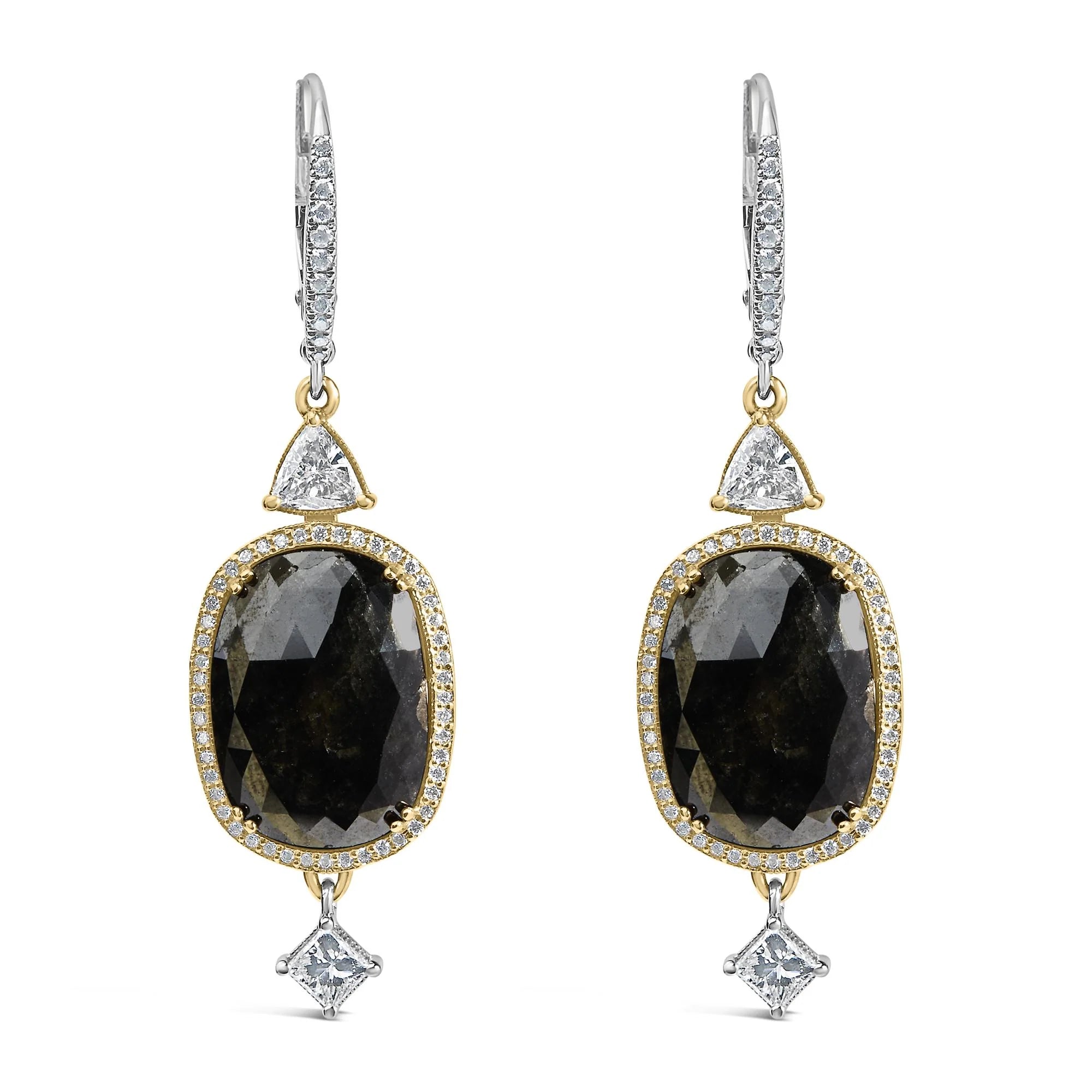 18K White Gold 1.0 Cttw Diamond and 6x9MM Black Onyx Vintage Style Drop and Dangle Earrings (F - G Color, VS1 - VS2 Clarity) - LinkagejewelrydesignLinkagejewelrydesign