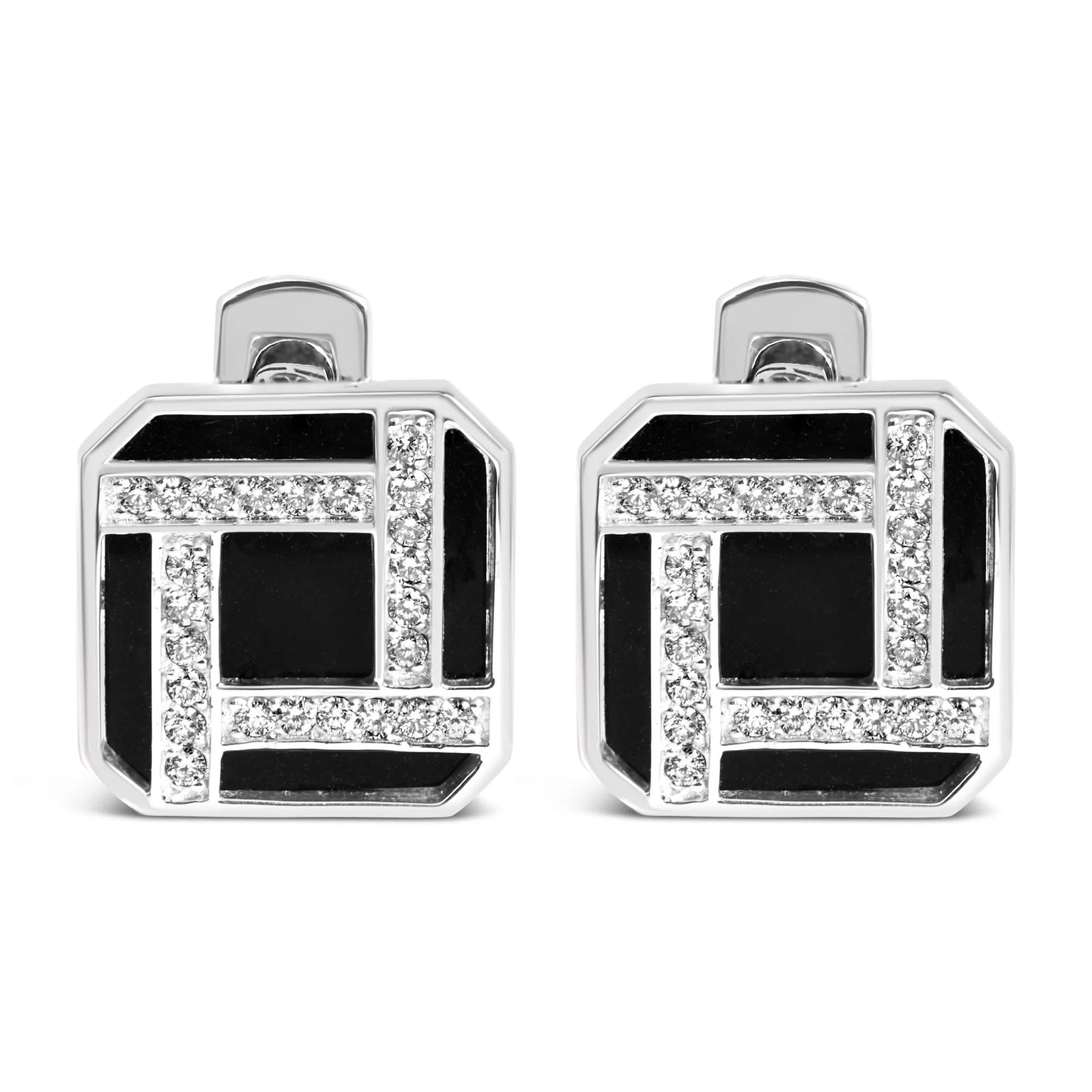 18K White Gold 1/2 Cttw Diamond and Black Enamel Cufflinks for Men (F - G Color, VS1 - VS2 Clarity) - LinkagejewelrydesignLinkagejewelrydesign