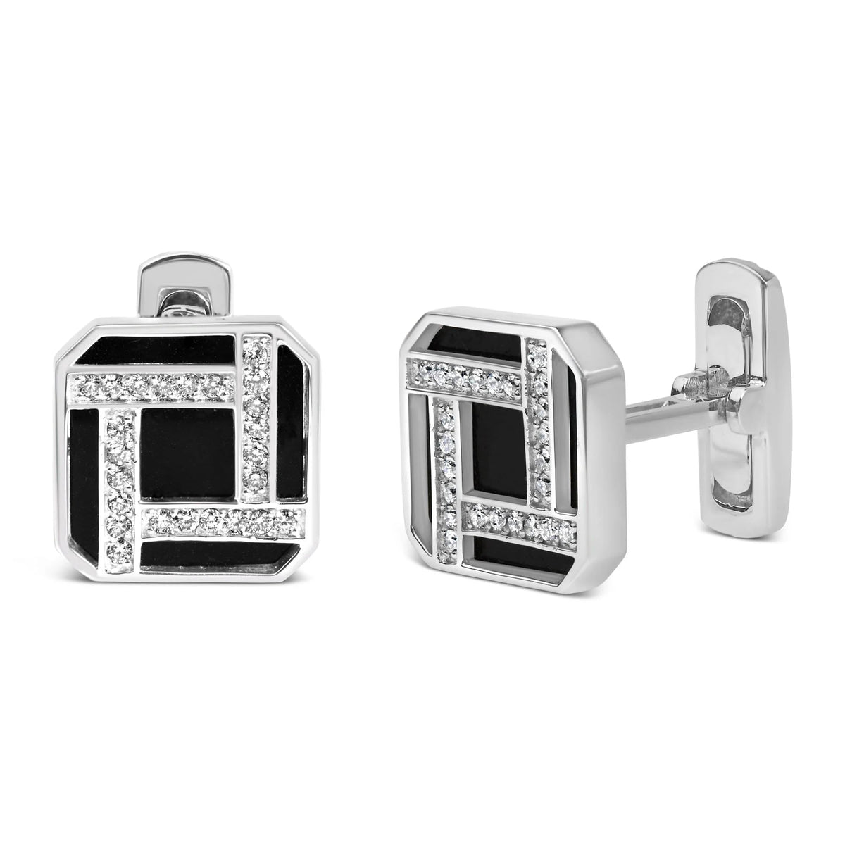 18K White Gold 1/2 Cttw Diamond and Black Enamel Cufflinks for Men (F - G Color, VS1 - VS2 Clarity) - LinkagejewelrydesignLinkagejewelrydesign