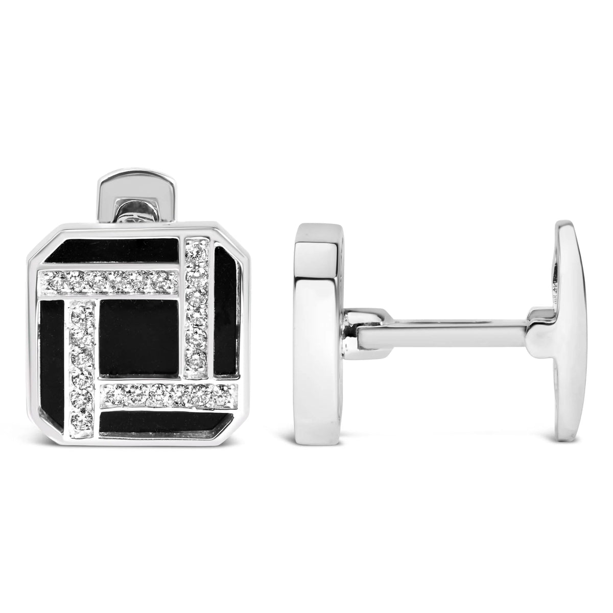 18K White Gold 1/2 Cttw Diamond and Black Enamel Cufflinks for Men (F - G Color, VS1 - VS2 Clarity) - LinkagejewelrydesignLinkagejewelrydesign
