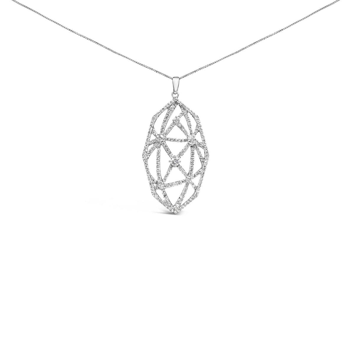 18K White Gold 2 1/4 Cttw Diamond Geometric Open Work Pendant Necklace (F - G Color, VS1 - VS2 Clarity) - 18" - LinkagejewelrydesignLinkagejewelrydesign