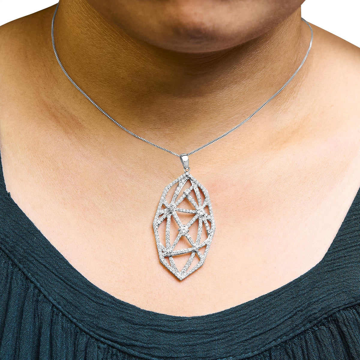 18K White Gold 2 1/4 Cttw Diamond Geometric Open Work Pendant Necklace (F - G Color, VS1 - VS2 Clarity) - 18" - LinkagejewelrydesignLinkagejewelrydesign