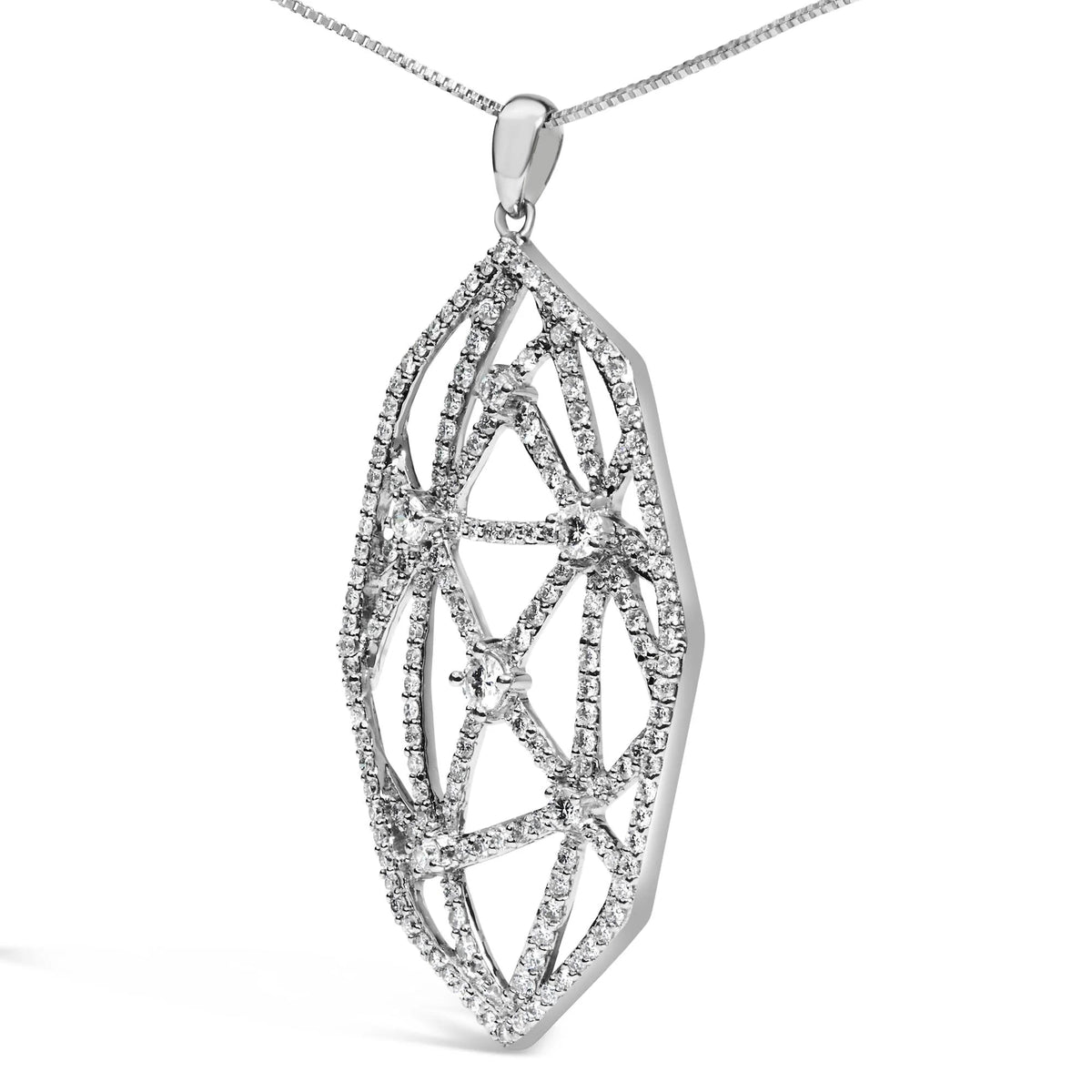 18K White Gold 2 1/4 Cttw Diamond Geometric Open Work Pendant Necklace (F - G Color, VS1 - VS2 Clarity) - 18" - LinkagejewelrydesignLinkagejewelrydesign