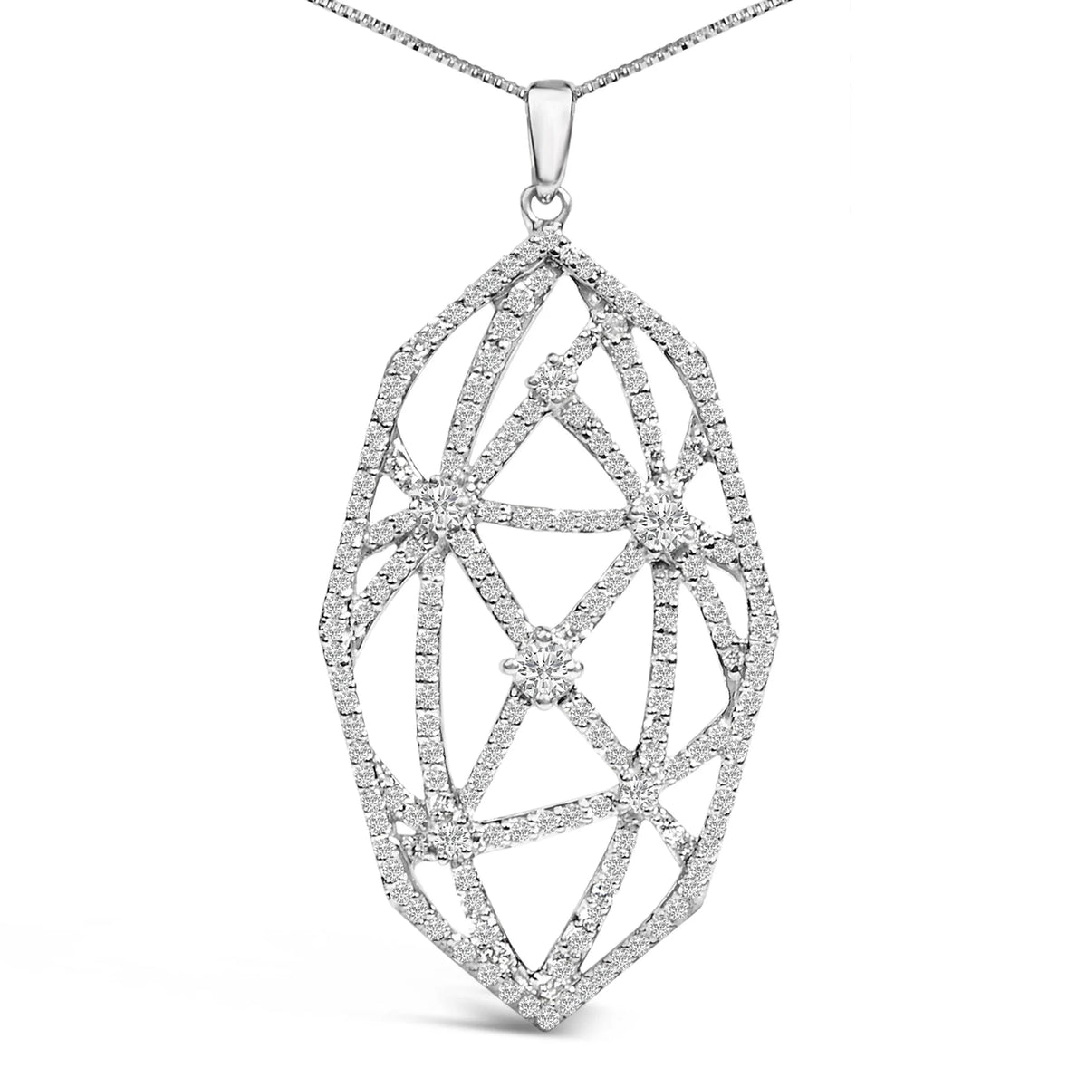 18K White Gold 2 1/4 Cttw Diamond Geometric Open Work Pendant Necklace (F - G Color, VS1 - VS2 Clarity) - 18" - LinkagejewelrydesignLinkagejewelrydesign