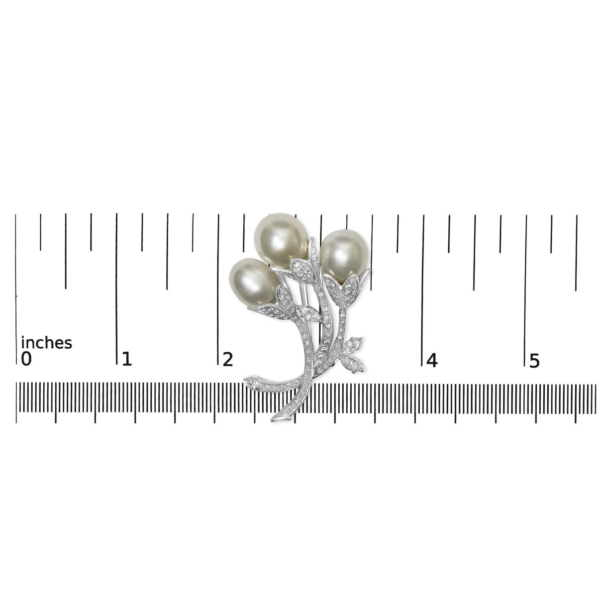 18K White Gold 2 1/5 Cttw Diamond and South Sea Pearl Floral Brooch Pin (G - H Color, VS1 - VS2 Clarity) - LinkagejewelrydesignLinkagejewelrydesign