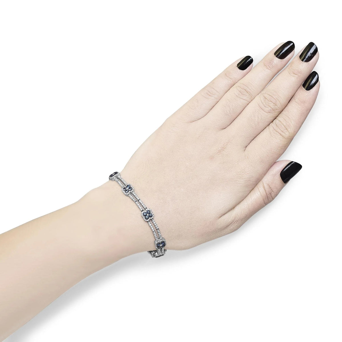 18K White Gold 2 3/4 Cttw Diamond and 3x3MM Sapphire Double Row Link Bracelet (G - H Color, VS1 - VS2 Clarity) - 7" Inches - LinkagejewelrydesignLinkagejewelrydesign