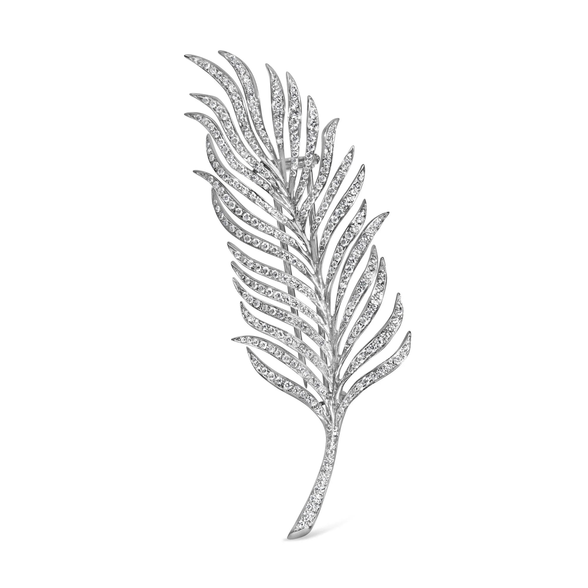 18K White Gold 2 7/8 Cttw Diamond Feather Brooch Pin (G - H Color, VS1 - VS2 Clarity) - LinkagejewelrydesignLinkagejewelrydesign