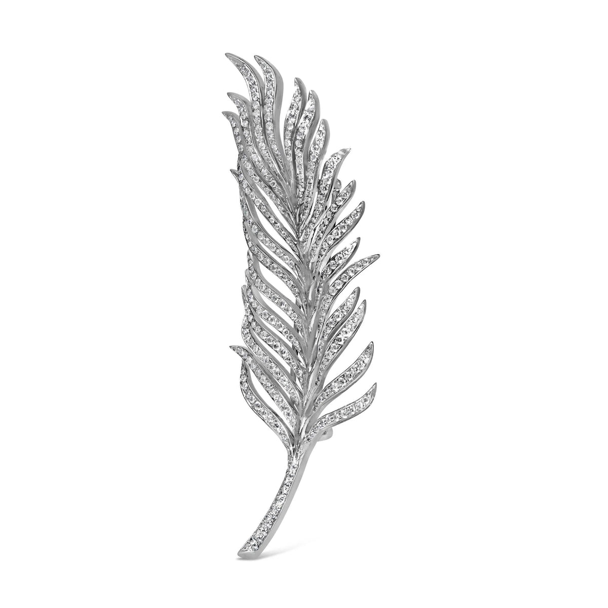 18K White Gold 2 7/8 Cttw Diamond Feather Brooch Pin (G - H Color, VS1 - VS2 Clarity) - LinkagejewelrydesignLinkagejewelrydesign