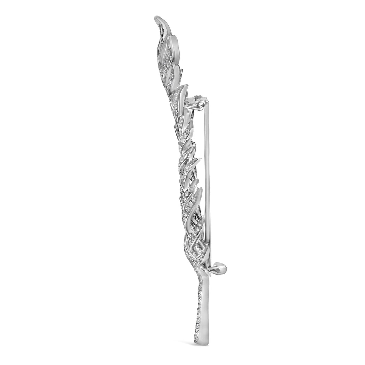 18K White Gold 2 7/8 Cttw Diamond Feather Brooch Pin (G - H Color, VS1 - VS2 Clarity) - LinkagejewelrydesignLinkagejewelrydesign