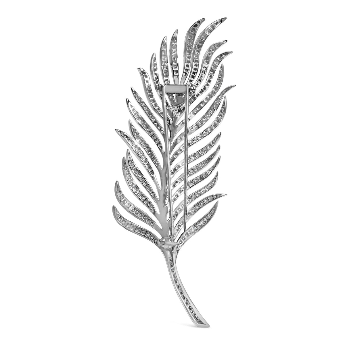 18K White Gold 2 7/8 Cttw Diamond Feather Brooch Pin (G - H Color, VS1 - VS2 Clarity) - LinkagejewelrydesignLinkagejewelrydesign