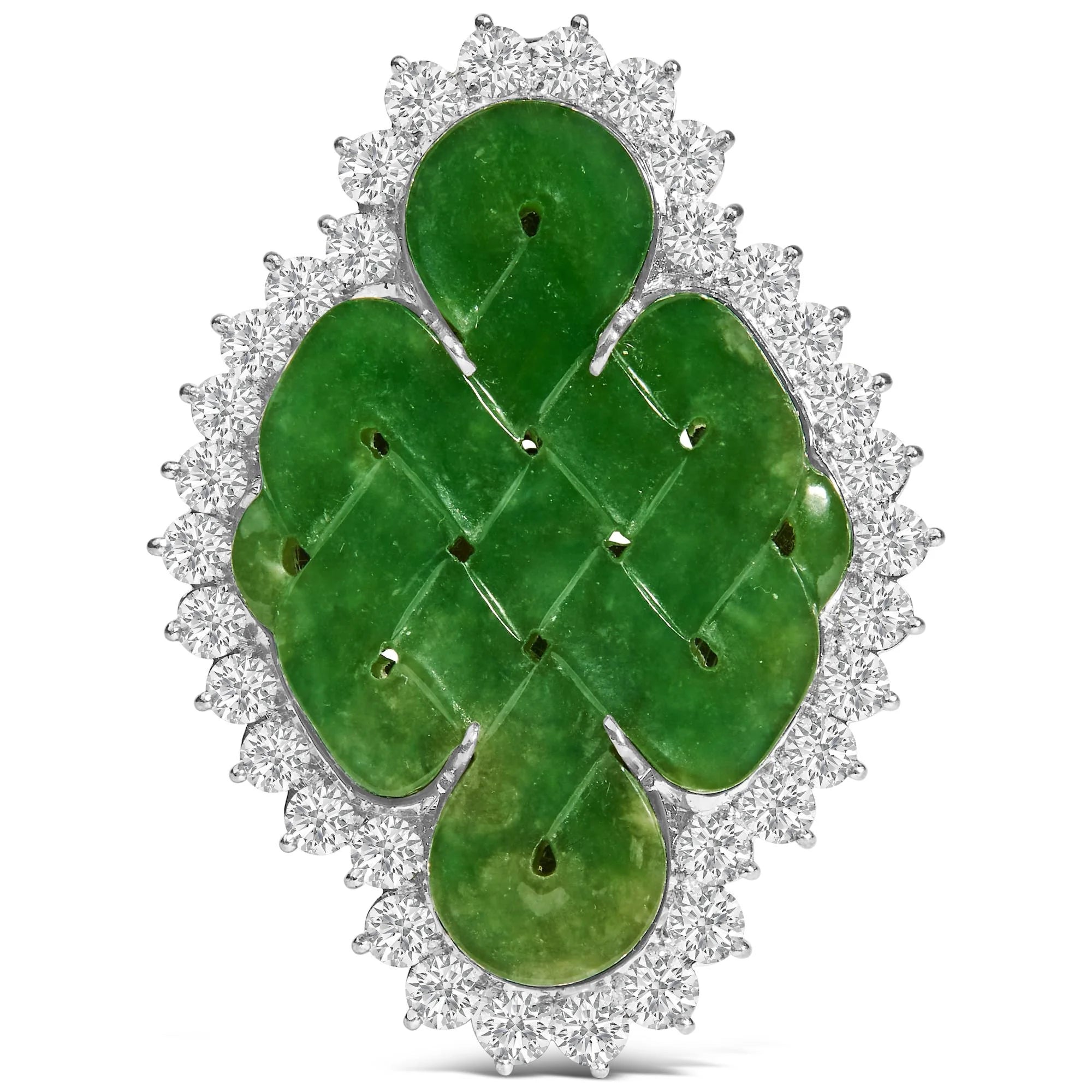 18K White Gold 2.00 Cttw Diamond Halo and Jade Shield Brooch Pin and Pendant (G - H Color, VS1 - VS2 Clarity) CHAIN NOT INCLUDED - LinkagejewelrydesignLinkagejewelrydesign
