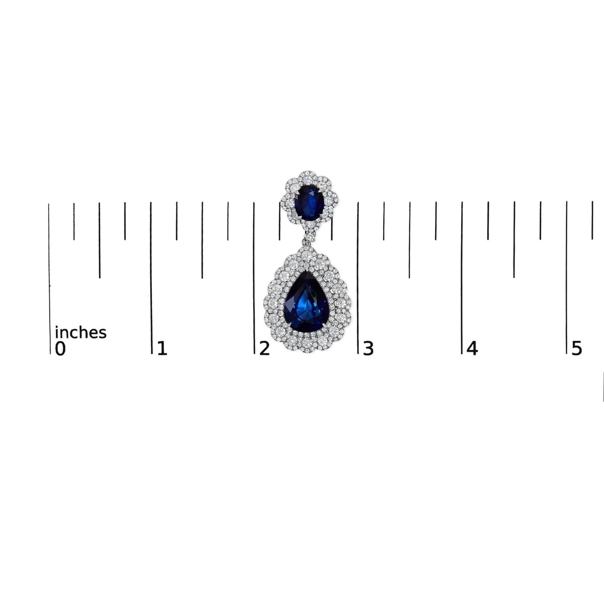 18K White Gold 25.0 Cttw Blue Sapphire and Diamond 4 5/8 Cttw Diamond Halo Dangle Earring (G - H Color, SI1 - SI2 Clarity) - LinkagejewelrydesignLinkagejewelrydesign